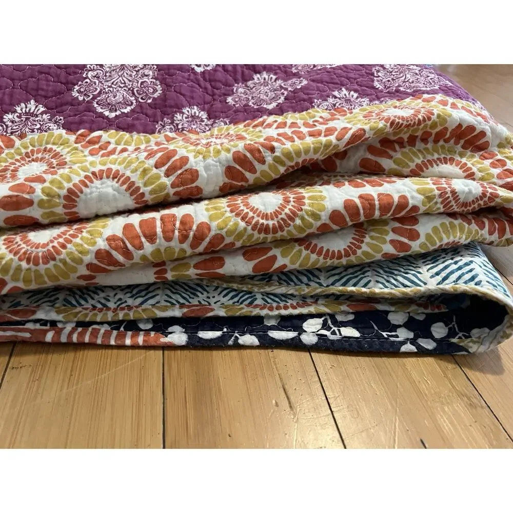 Lush Decor Bohemian Stripe Reversible 100% Cotton Quilt Queen Size